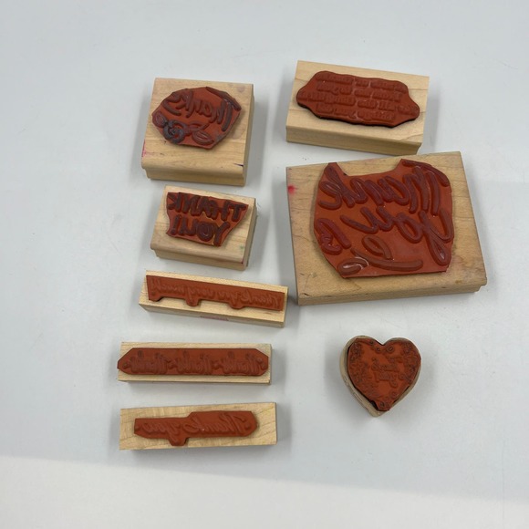 Vintage Lot 8 Piece Rubber Stamps Thank You Theme Junk Journaling Stationary - Picture 2 of 9